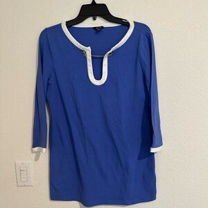 NWT Nautica Size M Blue & White 3/4 Sleeve Tunic Top w/ Chain Detail Nautical​